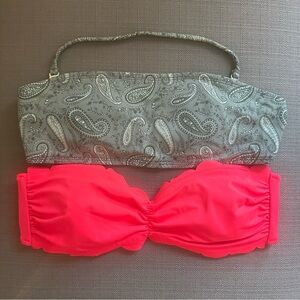 Green paisley and hot pink scalloped  Bikini Bandeau Tops